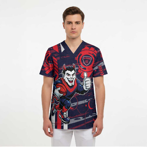 Melbourne Demons Scrub Top Mascot Cartoon Football Illustration Style