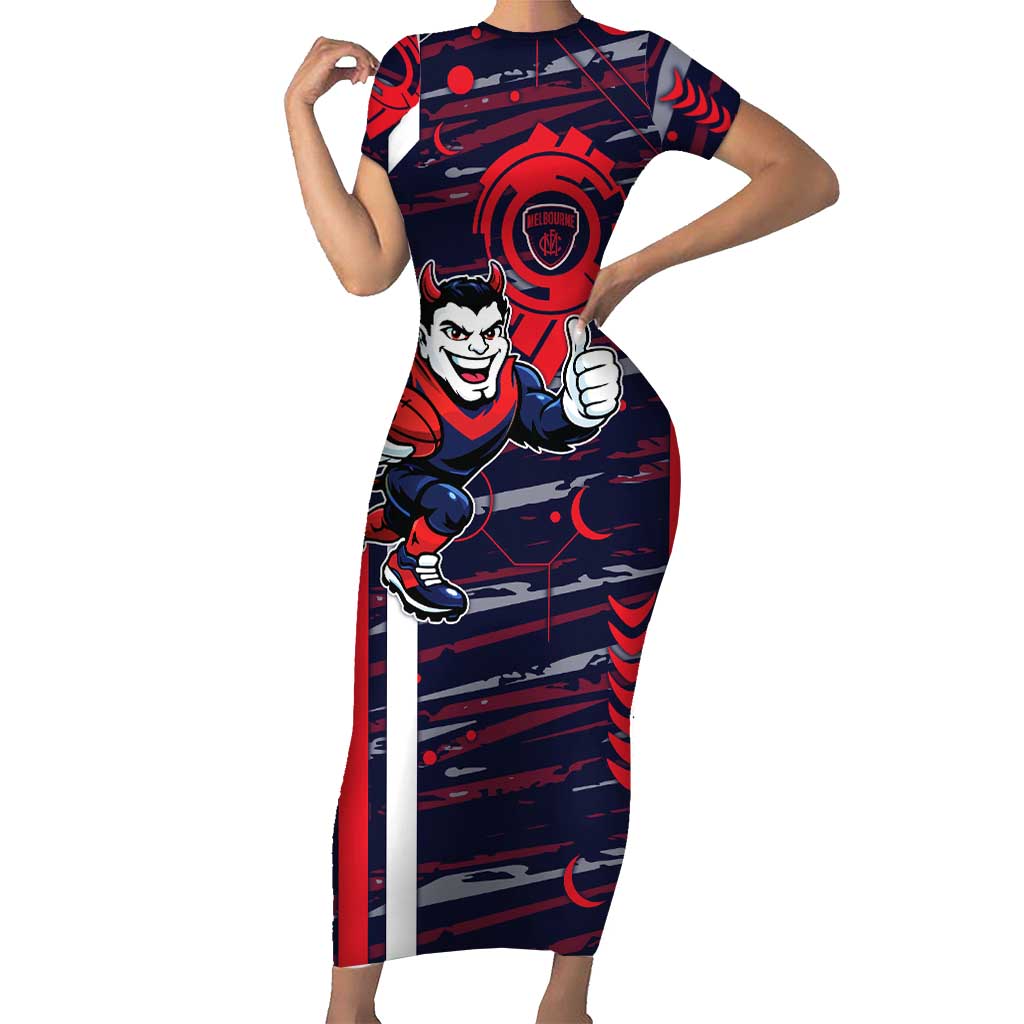 Melbourne Demons Short Sleeve Bodycon Dress Mascot Cartoon Football Illustration Style