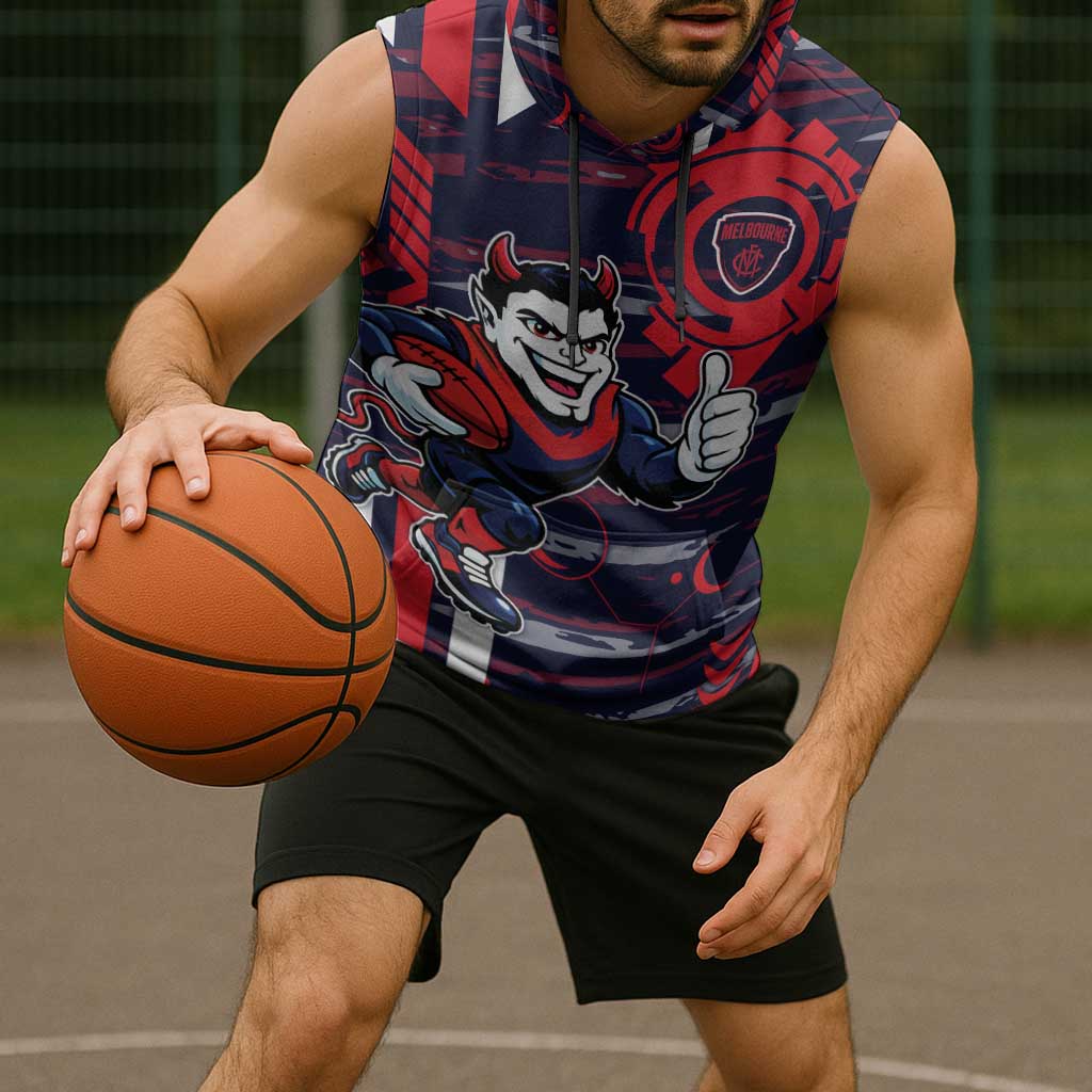 Melbourne Demons Sleeveless Hoodie Mascot Cartoon Football Illustration Style