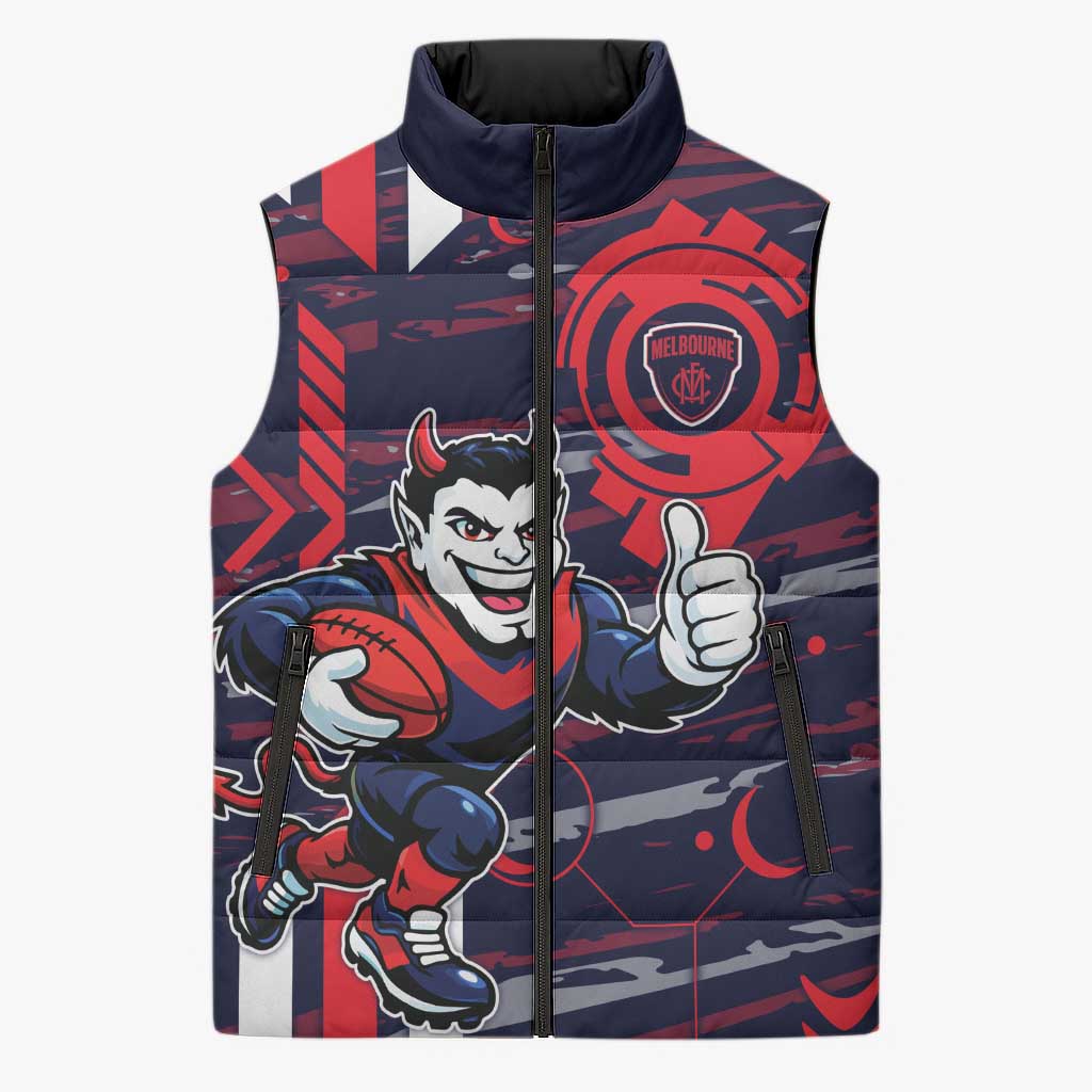Melbourne Demons Sleeveless Puffer Jacket Mascot Cartoon Football Illustration Style