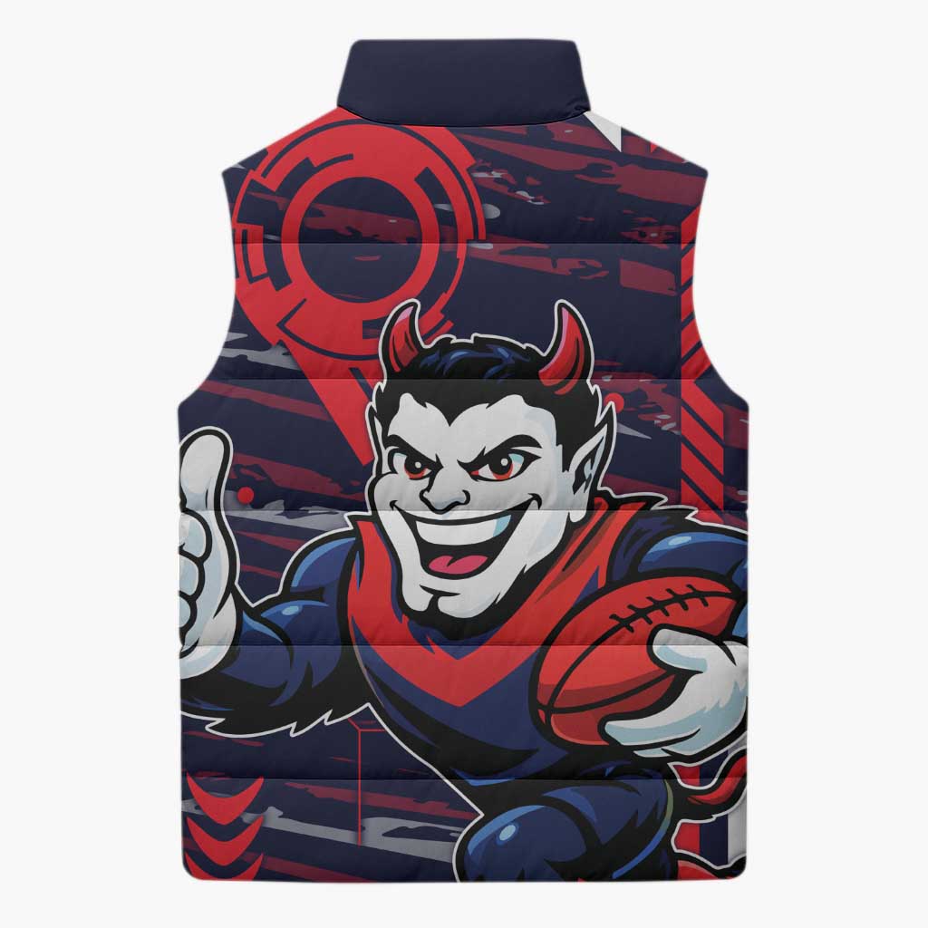 Melbourne Demons Sleeveless Puffer Jacket Mascot Cartoon Football Illustration Style