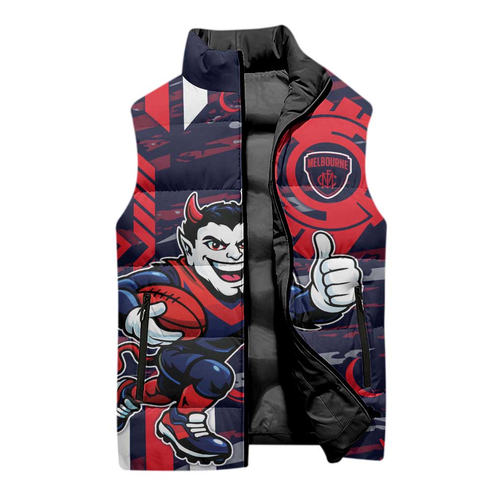 Melbourne Demons Sleeveless Puffer Jacket Mascot Cartoon Football Illustration Style