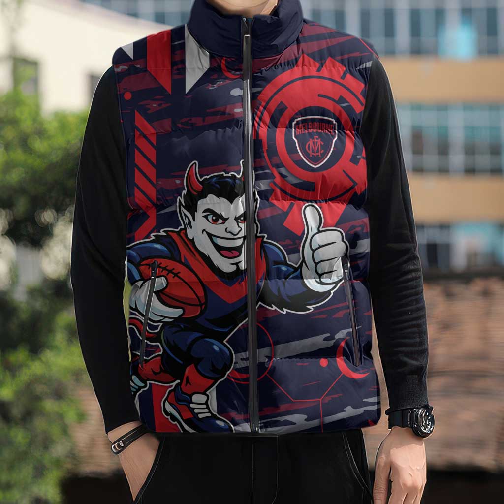 Melbourne Demons Sleeveless Puffer Jacket Mascot Cartoon Football Illustration Style
