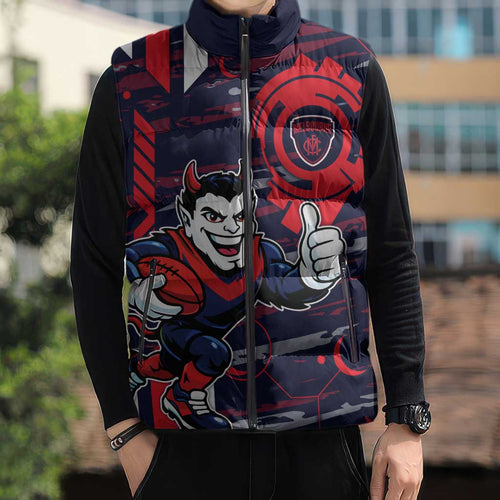 Melbourne Demons Sleeveless Puffer Jacket Mascot Cartoon Football Illustration Style