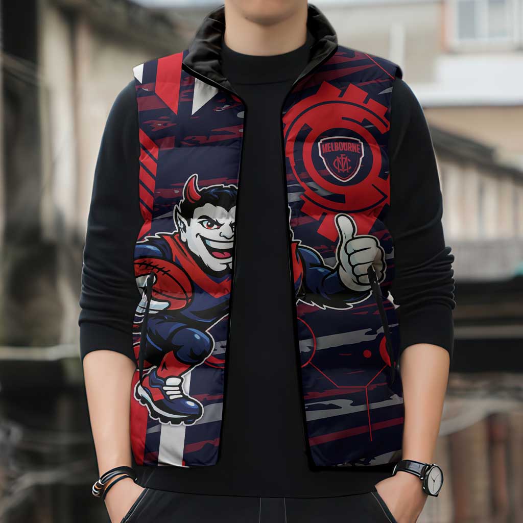 Melbourne Demons Sleeveless Puffer Jacket Mascot Cartoon Football Illustration Style