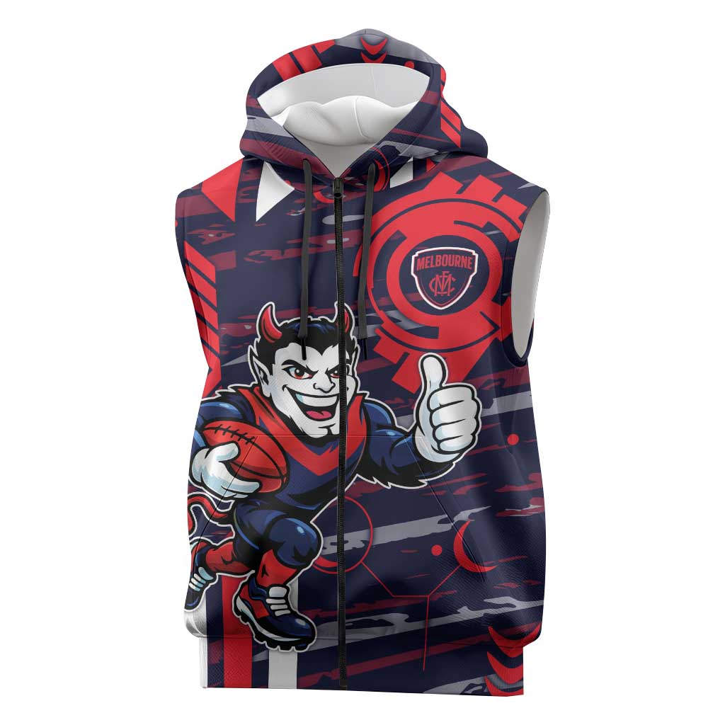Melbourne Demons Sleeveless Zip Hoodie Mascot Cartoon Football Illustration Style