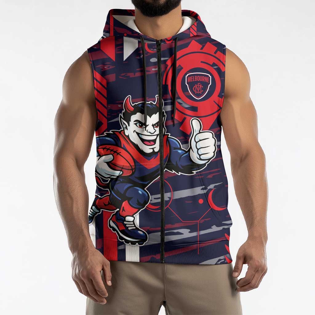 Melbourne Demons Sleeveless Zip Hoodie Mascot Cartoon Football Illustration Style