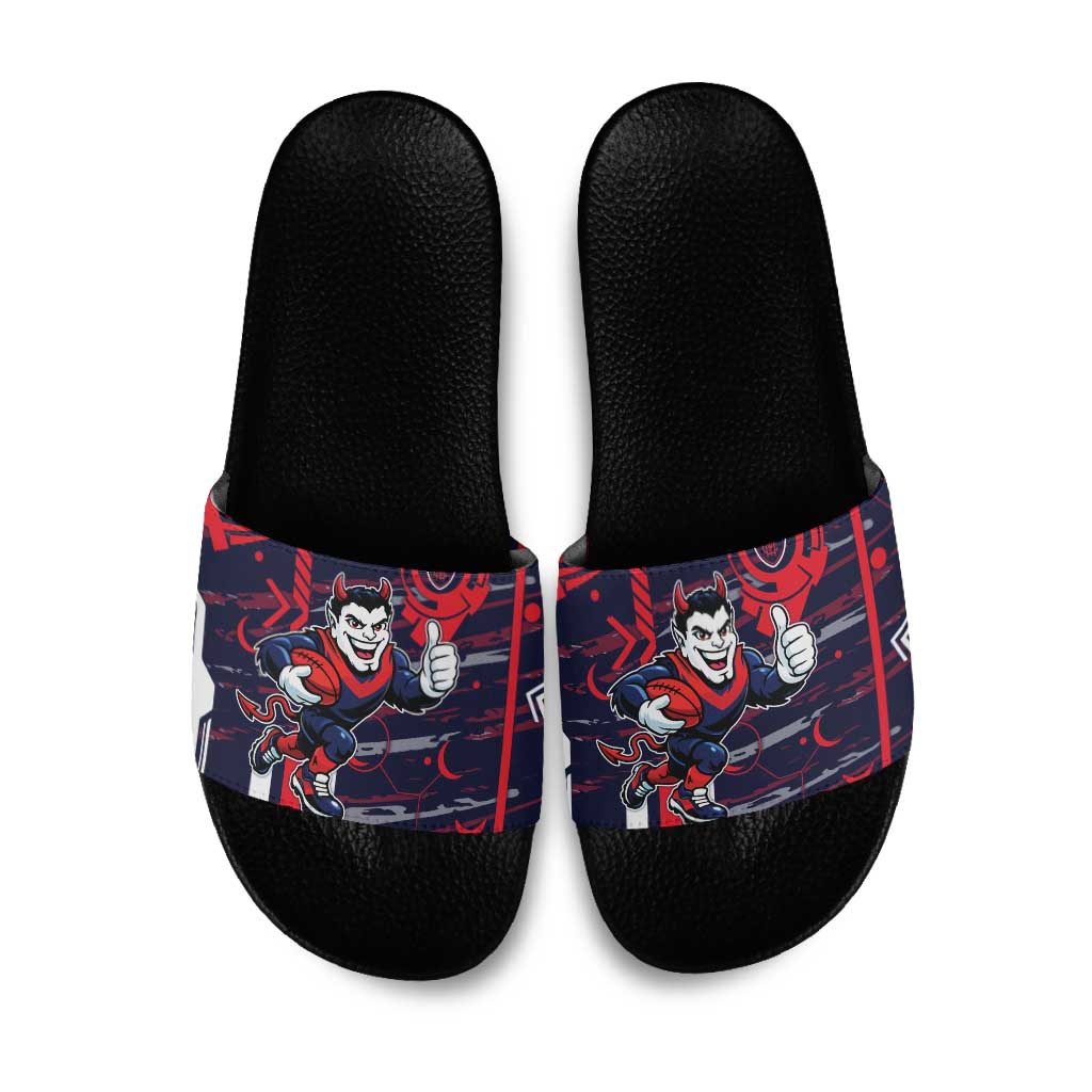 Melbourne Demons Slide Sandals Mascot Cartoon Football Illustration Style