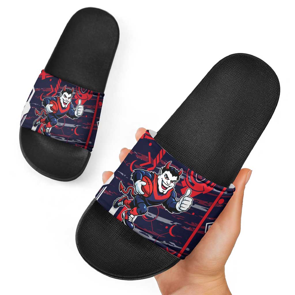 Melbourne Demons Slide Sandals Mascot Cartoon Football Illustration Style
