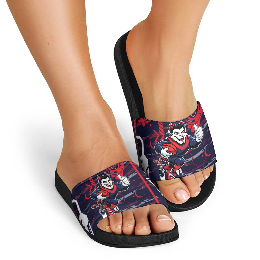 Melbourne Demons Slide Sandals Mascot Cartoon Football Illustration Style