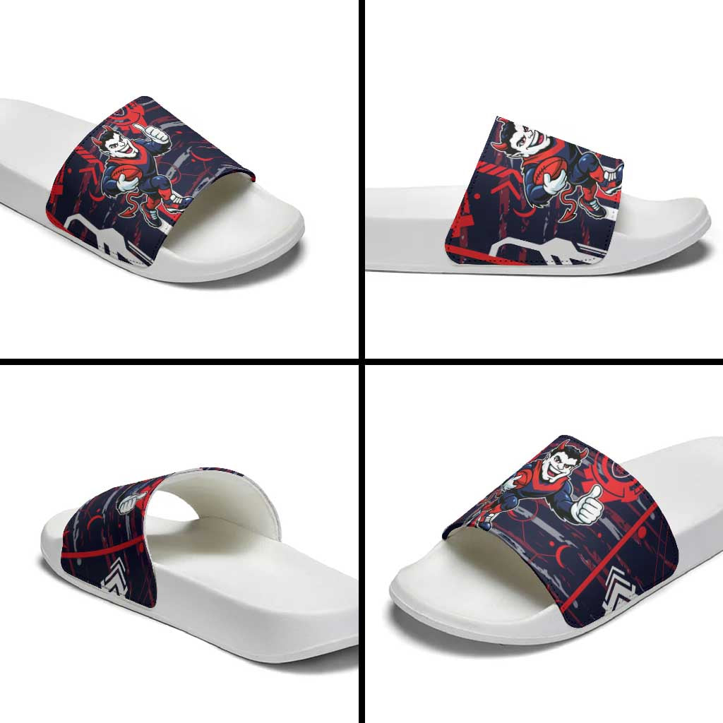 Melbourne Demons Slide Sandals Mascot Cartoon Football Illustration Style