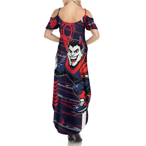 Melbourne Demons Summer Maxi Dress Mascot Cartoon Football Illustration Style