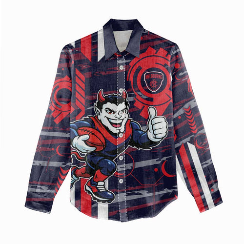 Melbourne Demons Women Casual Shirt Mascot Cartoon Football Illustration Style
