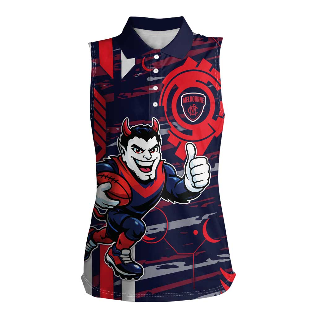 Melbourne Demons Women Sleeveless Polo Shirt Mascot Cartoon Football Illustration Style