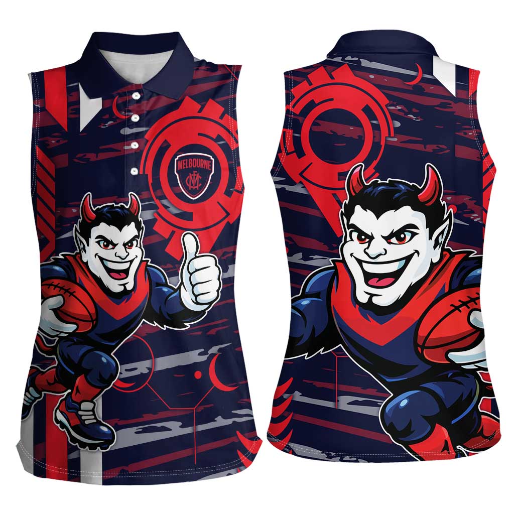 Melbourne Demons Women Sleeveless Polo Shirt Mascot Cartoon Football Illustration Style