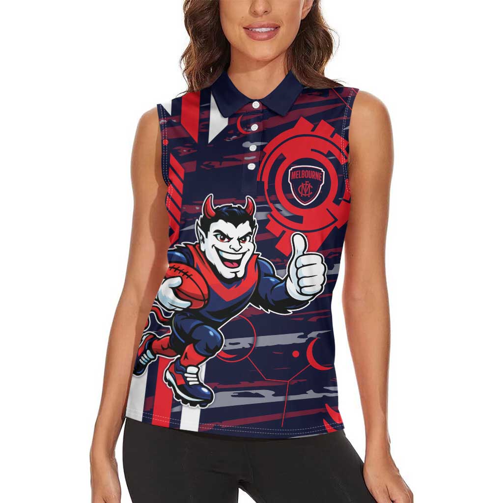 Melbourne Demons Women Sleeveless Polo Shirt Mascot Cartoon Football Illustration Style