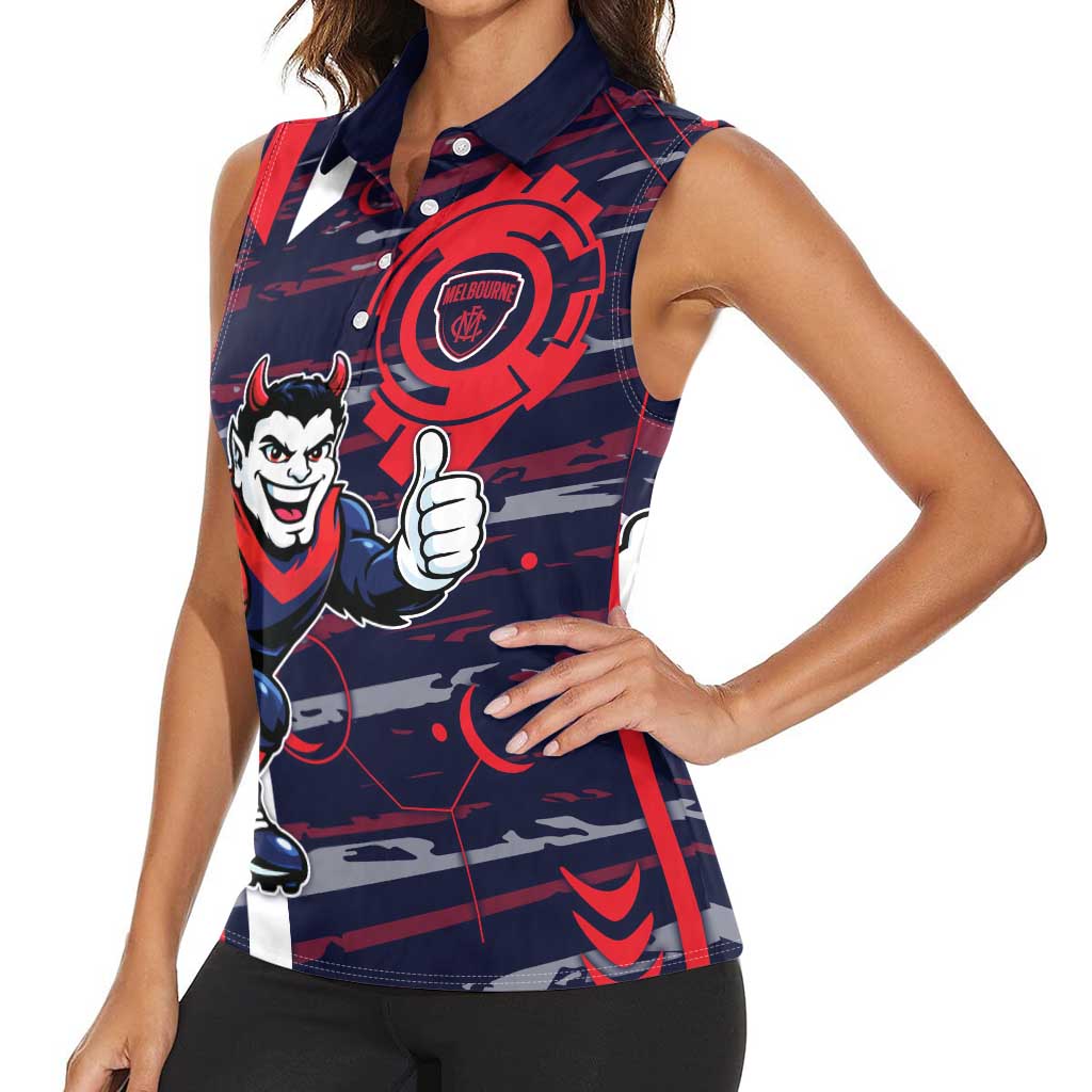 Melbourne Demons Women Sleeveless Polo Shirt Mascot Cartoon Football Illustration Style