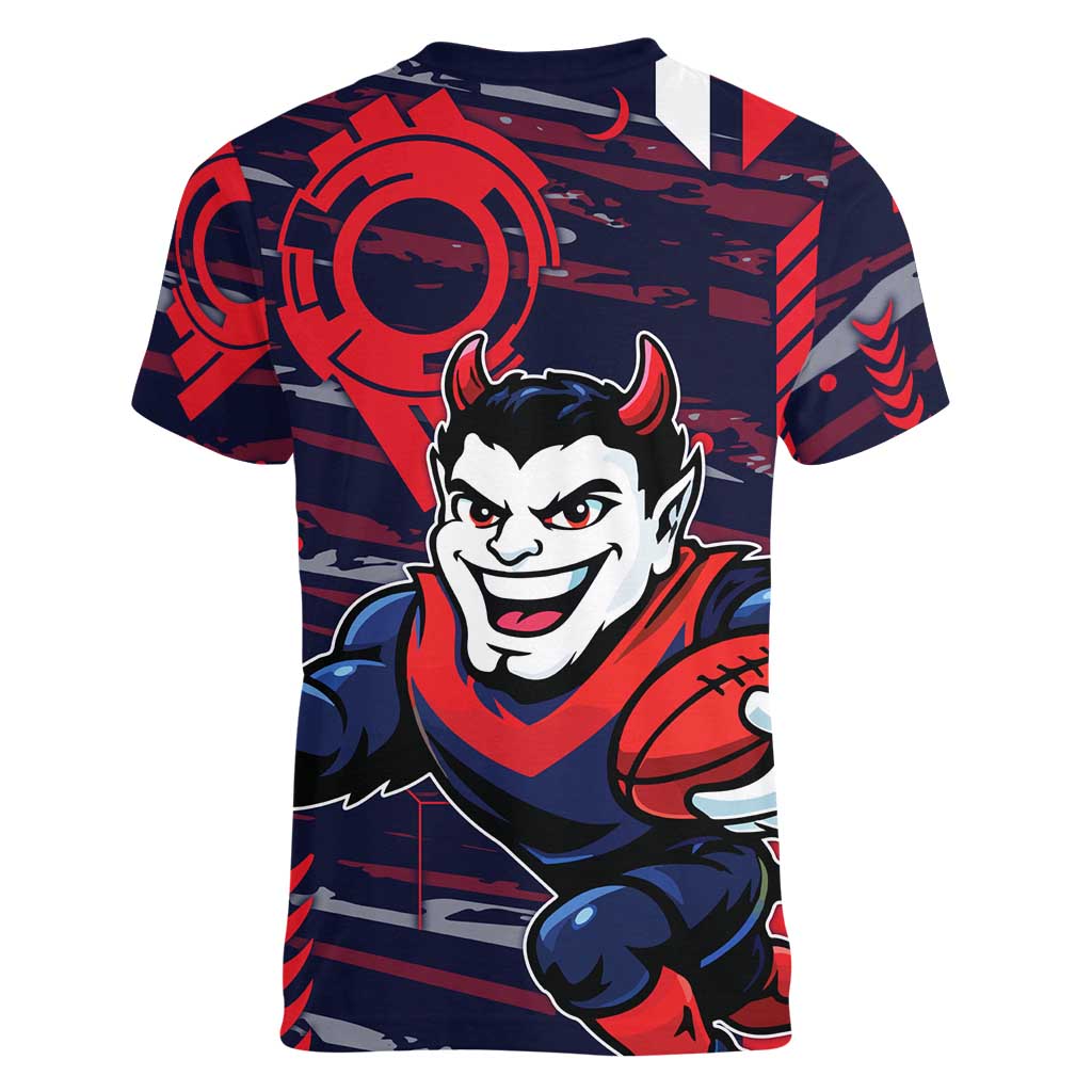 Melbourne Demons Women V-Neck T-Shirt Mascot Cartoon Football Illustration Style