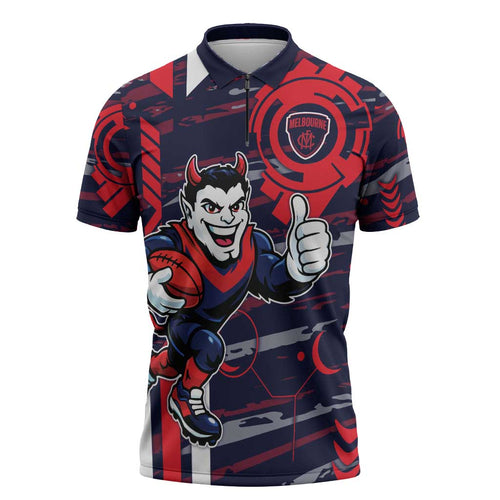 Melbourne Demons Zipper Polo Shirt Mascot Cartoon Football Illustration Style