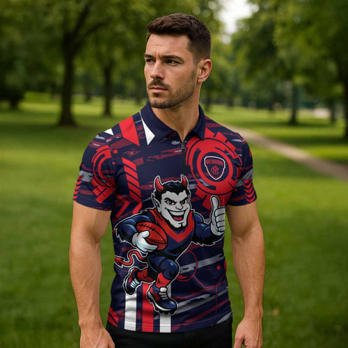 Melbourne Demons Zipper Polo Shirt Mascot Cartoon Football Illustration Style