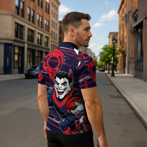 Melbourne Demons Zipper Polo Shirt Mascot Cartoon Football Illustration Style