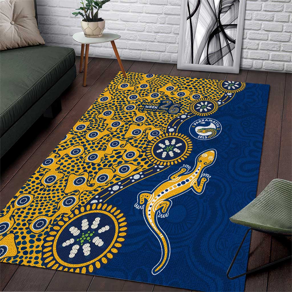 Parramatta Eels NAIDOC Week 2026 Area Rug Aboriginal Lizard Dot Painting - 50 Years of Deadly