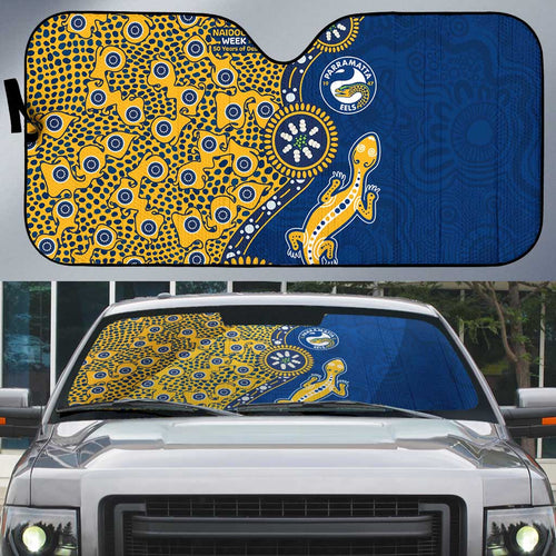 Parramatta Eels NAIDOC Week 2026 Auto Sun Shade Aboriginal Lizard Dot Painting - 50 Years of Deadly