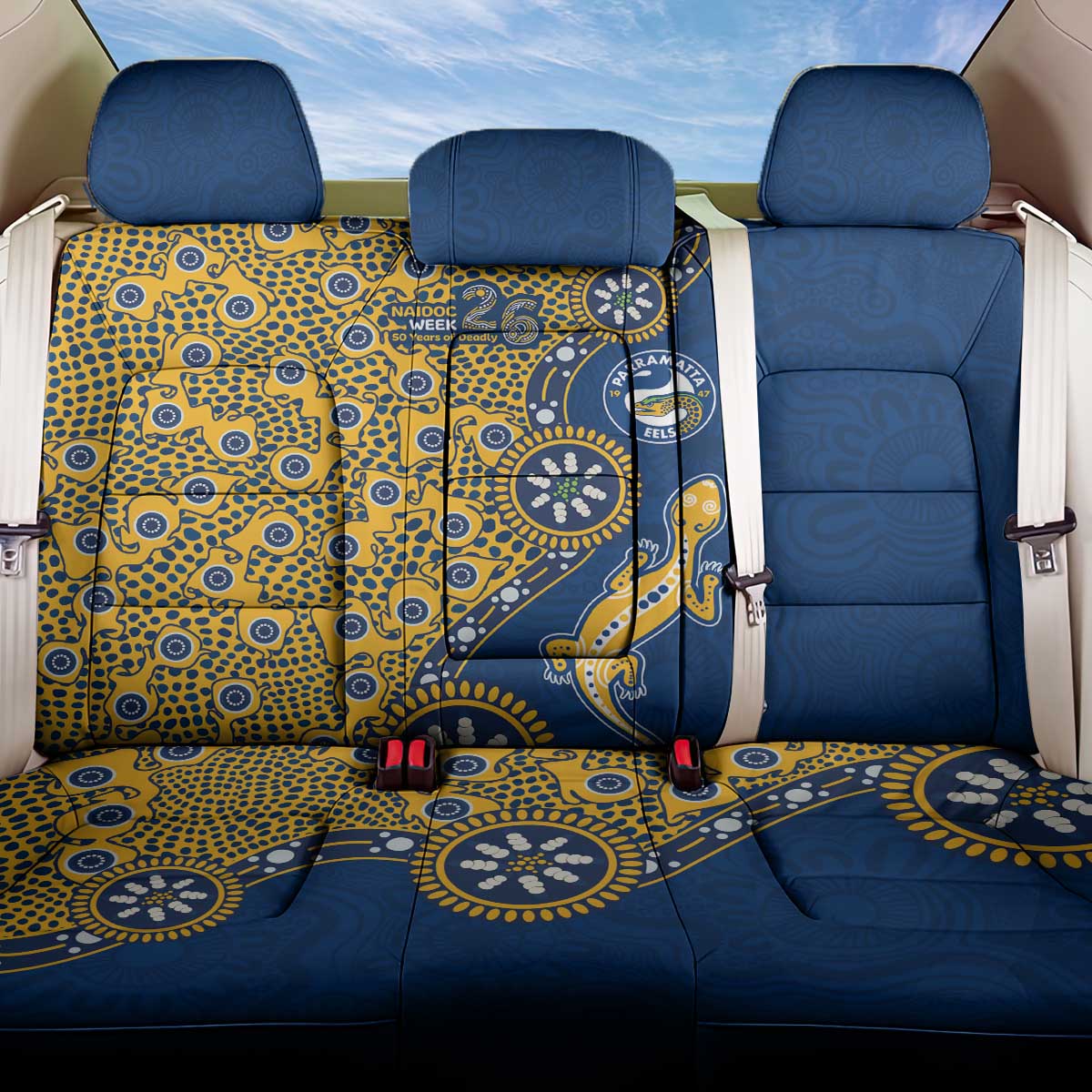 Parramatta Eels NAIDOC Week 2026 Back Car Seat Cover Aboriginal Lizard Dot Painting - 50 Years of Deadly