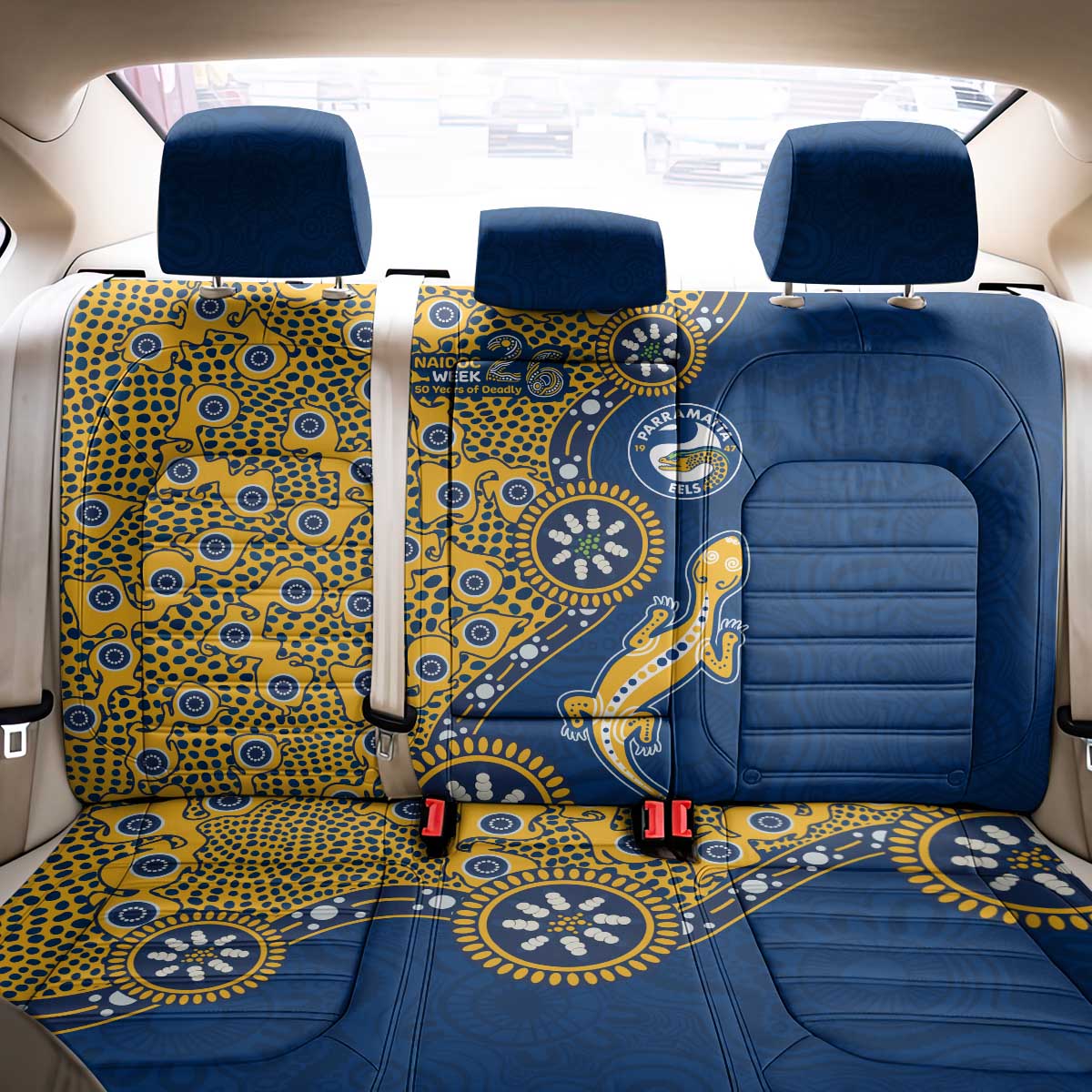 Parramatta Eels NAIDOC Week 2026 Back Car Seat Cover Aboriginal Lizard Dot Painting - 50 Years of Deadly