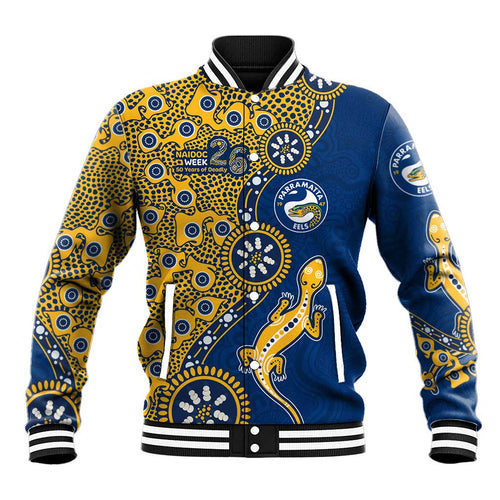 Parramatta Eels NAIDOC Week 2026 Baseball Jacket Aboriginal Lizard Dot Painting - 50 Years of Deadly