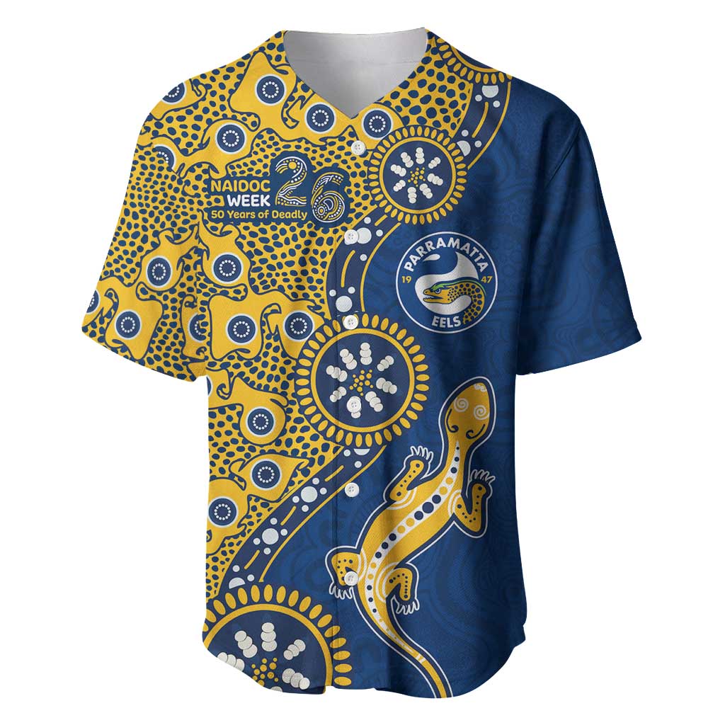 Parramatta Eels NAIDOC Week 2026 Baseball Jersey Aboriginal Lizard Dot Painting - 50 Years of Deadly