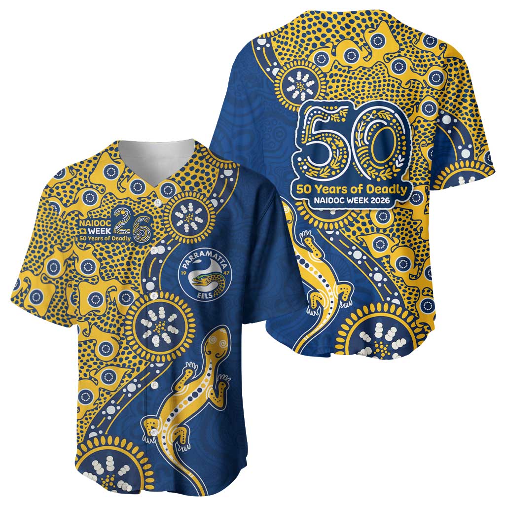 Parramatta Eels NAIDOC Week 2026 Baseball Jersey Aboriginal Lizard Dot Painting - 50 Years of Deadly