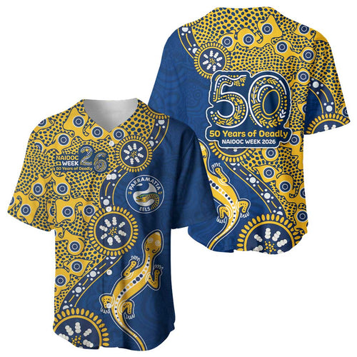 Parramatta Eels NAIDOC Week 2026 Baseball Jersey Aboriginal Lizard Dot Painting - 50 Years of Deadly