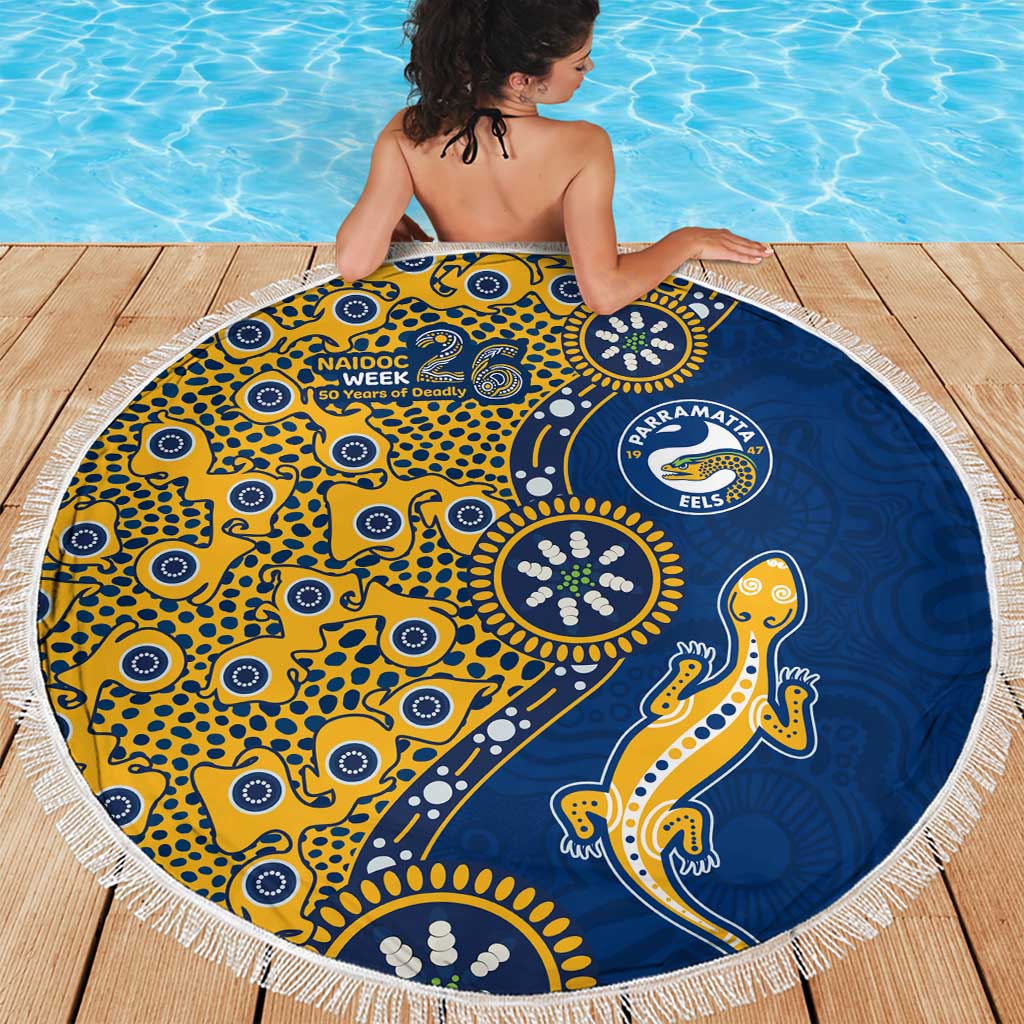 Parramatta Eels NAIDOC Week 2026 Beach Blanket Aboriginal Lizard Dot Painting - 50 Years of Deadly