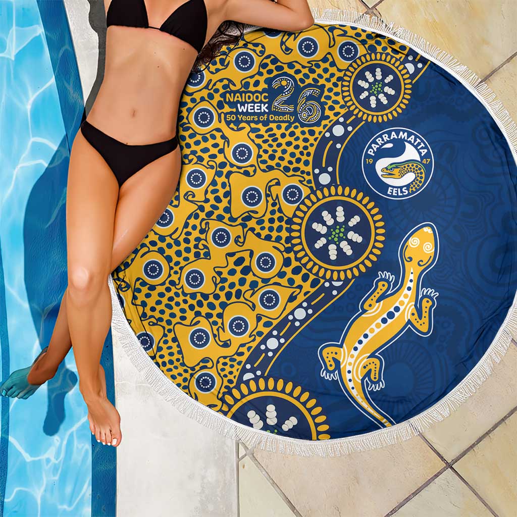Parramatta Eels NAIDOC Week 2026 Beach Blanket Aboriginal Lizard Dot Painting - 50 Years of Deadly