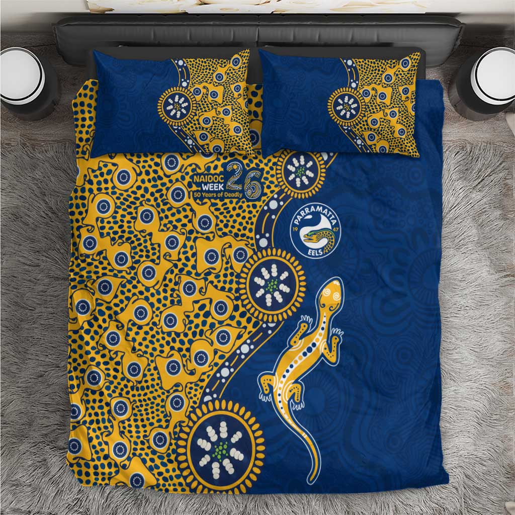 Parramatta Eels NAIDOC Week 2026 Bedding Set Aboriginal Lizard Dot Painting - 50 Years of Deadly