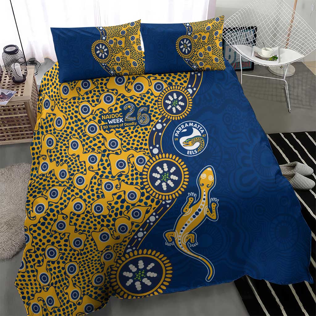 Parramatta Eels NAIDOC Week 2026 Bedding Set Aboriginal Lizard Dot Painting - 50 Years of Deadly