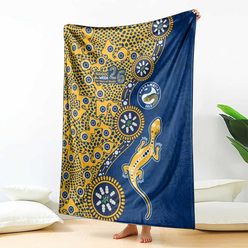 Parramatta Eels NAIDOC Week 2026 Blanket Aboriginal Lizard Dot Painting - 50 Years of Deadly