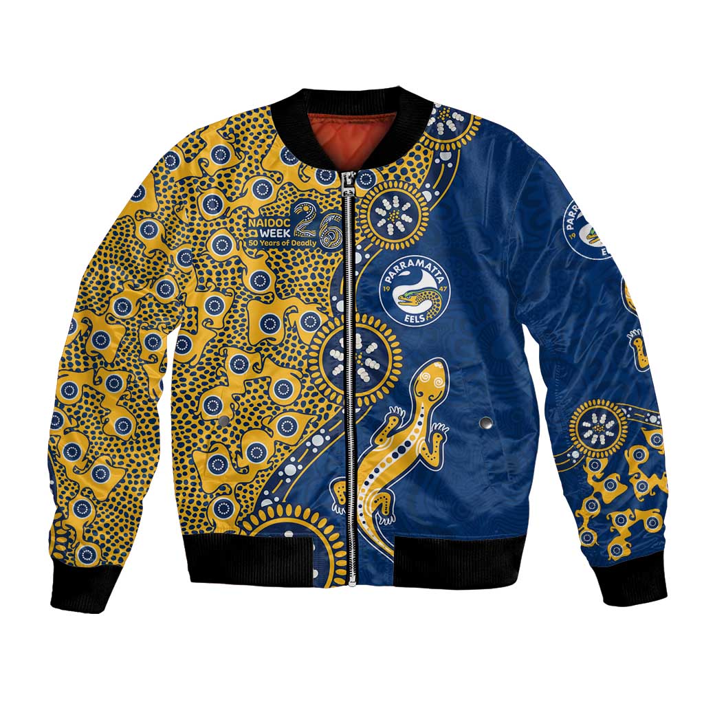 Parramatta Eels NAIDOC Week 2026 Bomber Jacket Aboriginal Lizard Dot Painting - 50 Years of Deadly