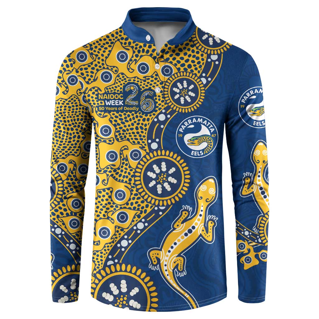 Parramatta Eels NAIDOC Week 2026 Button Sweatshirt Aboriginal Lizard Dot Painting - 50 Years of Deadly