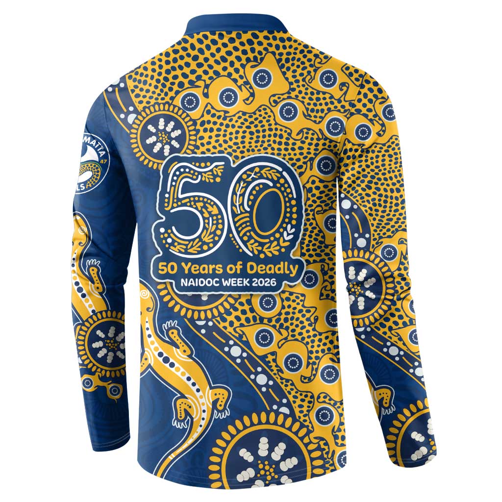 Parramatta Eels NAIDOC Week 2026 Button Sweatshirt Aboriginal Lizard Dot Painting - 50 Years of Deadly