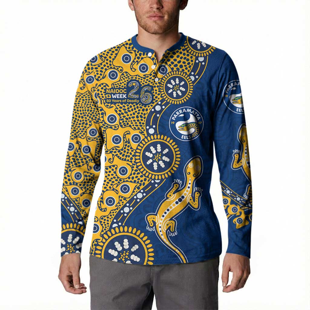 Parramatta Eels NAIDOC Week 2026 Button Sweatshirt Aboriginal Lizard Dot Painting - 50 Years of Deadly