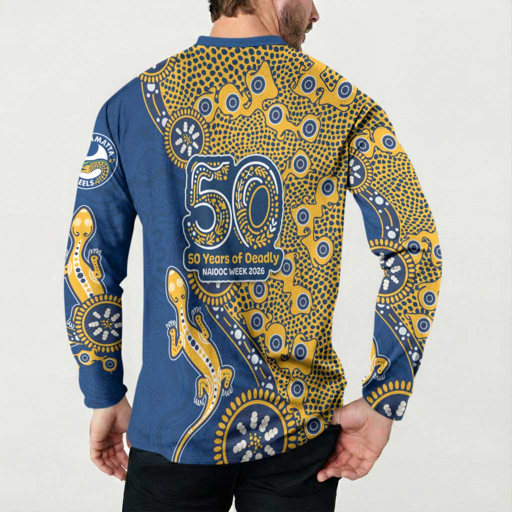 Parramatta Eels NAIDOC Week 2026 Button Sweatshirt Aboriginal Lizard Dot Painting - 50 Years of Deadly