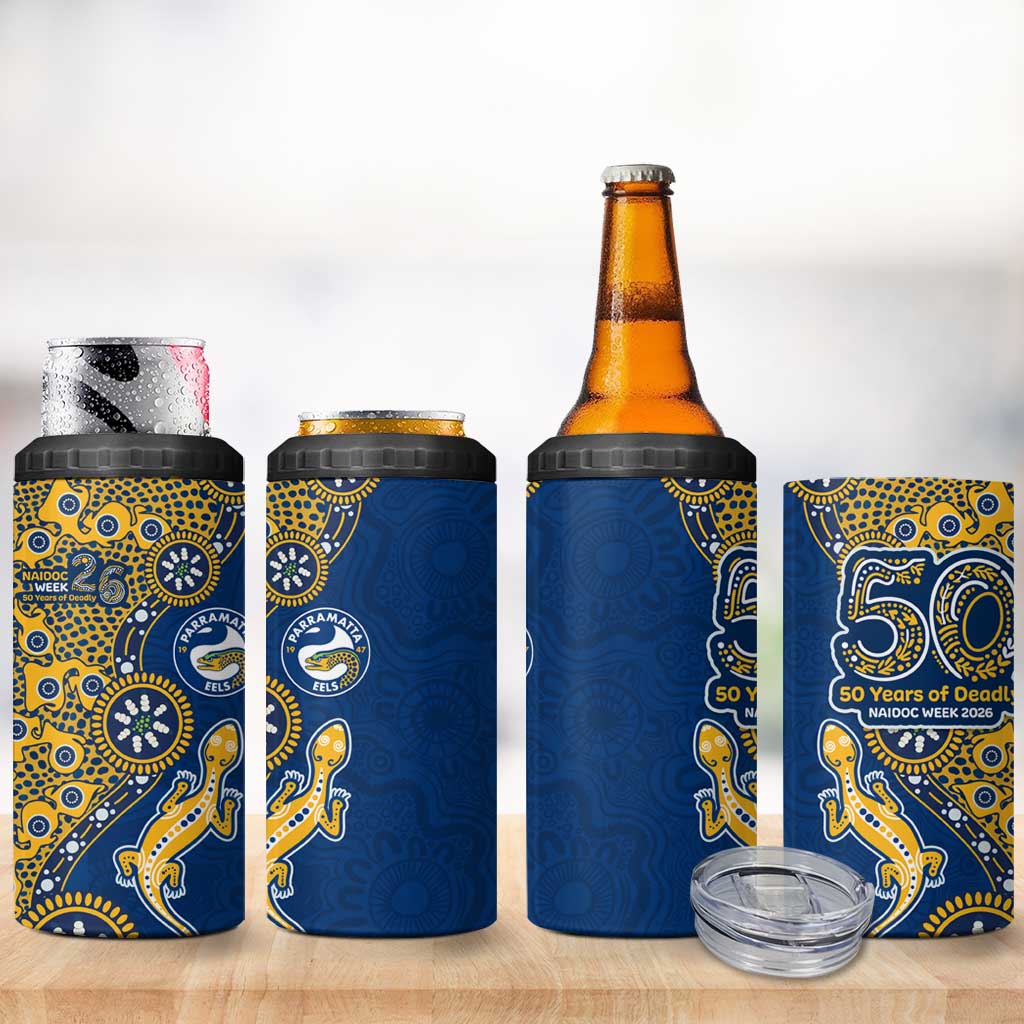 Parramatta Eels NAIDOC Week 2026 4 in 1 Can Cooler Tumbler Aboriginal Lizard Dot Painting - 50 Years of Deadly