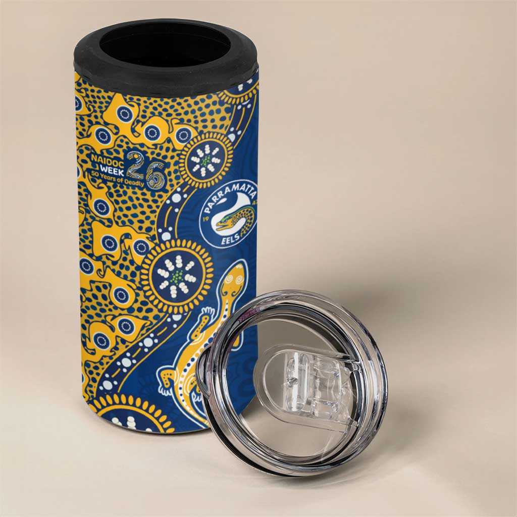 Parramatta Eels NAIDOC Week 2026 4 in 1 Can Cooler Tumbler Aboriginal Lizard Dot Painting - 50 Years of Deadly