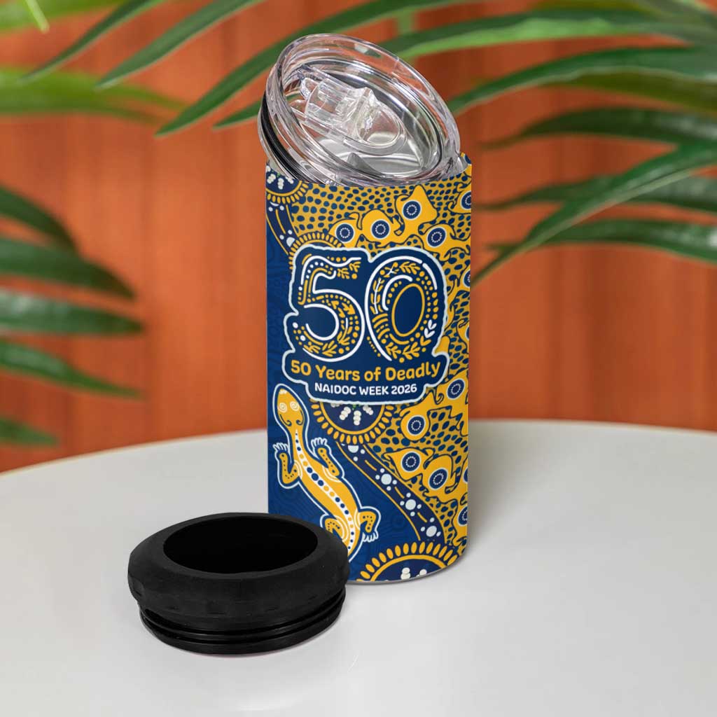 Parramatta Eels NAIDOC Week 2026 4 in 1 Can Cooler Tumbler Aboriginal Lizard Dot Painting - 50 Years of Deadly