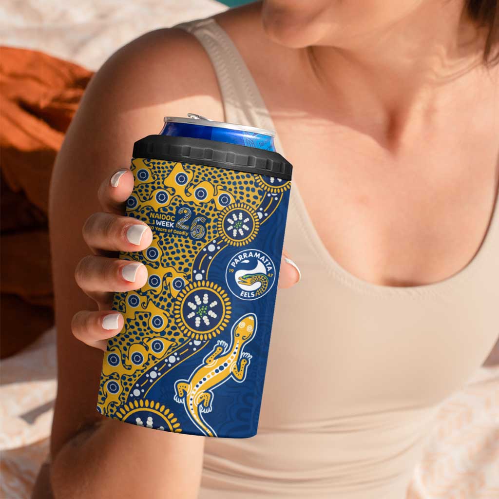 Parramatta Eels NAIDOC Week 2026 4 in 1 Can Cooler Tumbler Aboriginal Lizard Dot Painting - 50 Years of Deadly