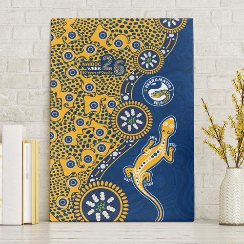 Parramatta Eels NAIDOC Week 2026 Canvas Wall Art Aboriginal Lizard Dot Painting - 50 Years of Deadly