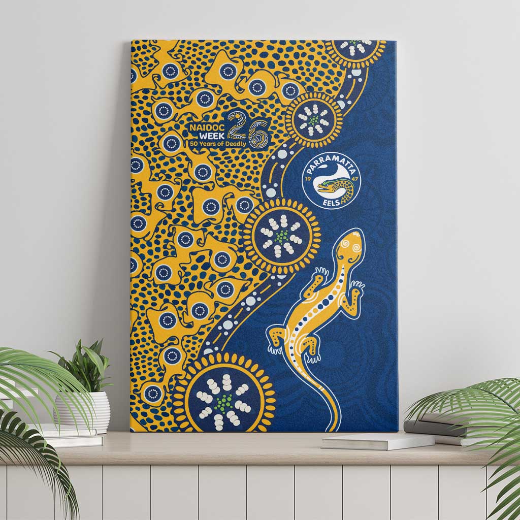 Parramatta Eels NAIDOC Week 2026 Canvas Wall Art Aboriginal Lizard Dot Painting - 50 Years of Deadly
