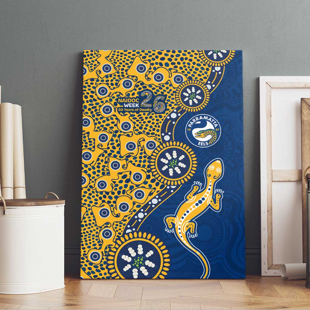 Parramatta Eels NAIDOC Week 2026 Canvas Wall Art Aboriginal Lizard Dot Painting - 50 Years of Deadly